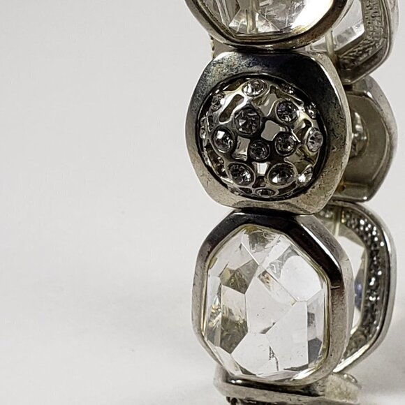 Chico’s Silver Chunky Glass Crystal Stretch Bracelet Roselle 7" Elegant Jewelry - Picture 4 of 9